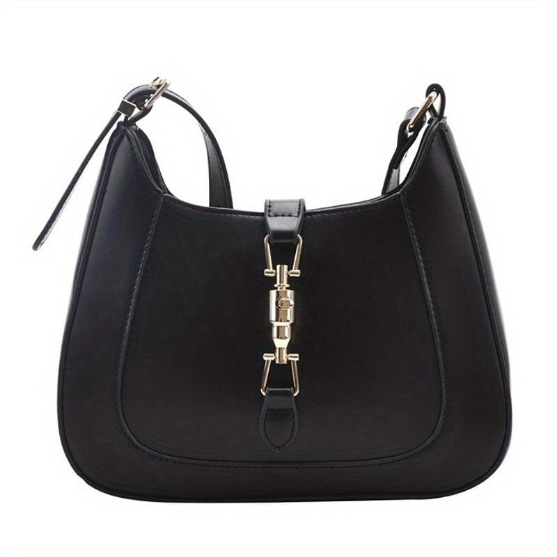 Solid Shoulder Bag Underarm Purse with Lock Decor