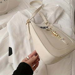 Solid Shoulder Bag Underarm Purse with Lock Decor