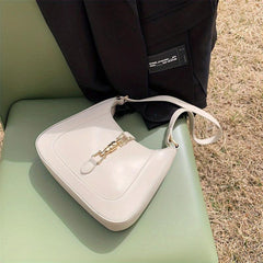 Solid Shoulder Bag Underarm Purse with Lock Decor