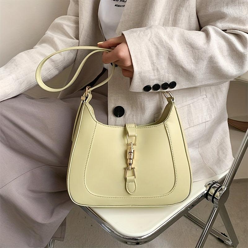 Solid Shoulder Bag Underarm Purse with Lock Decor