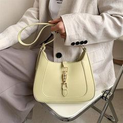 Solid Shoulder Bag Underarm Purse with Lock Decor