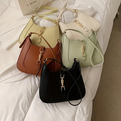 Solid Shoulder Bag Underarm Purse with Lock Decor