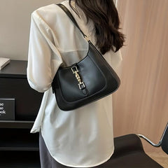 Solid Shoulder Bag Underarm Purse with Lock Decor