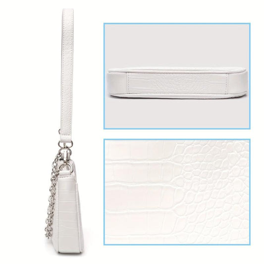 Crocodile Pattern Baguette Bag Chain Handbag Women's PU Shoulder Purse