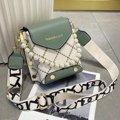 Stylish Argyle Embroidery Crossbody Bag with Studded Decor