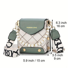 Stylish Argyle Embroidery Crossbody Bag with Studded Decor