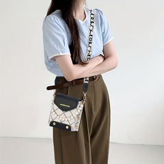 Stylish Argyle Embroidery Crossbody Bag with Studded Decor