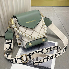 Stylish Argyle Embroidery Crossbody Bag with Studded Decor