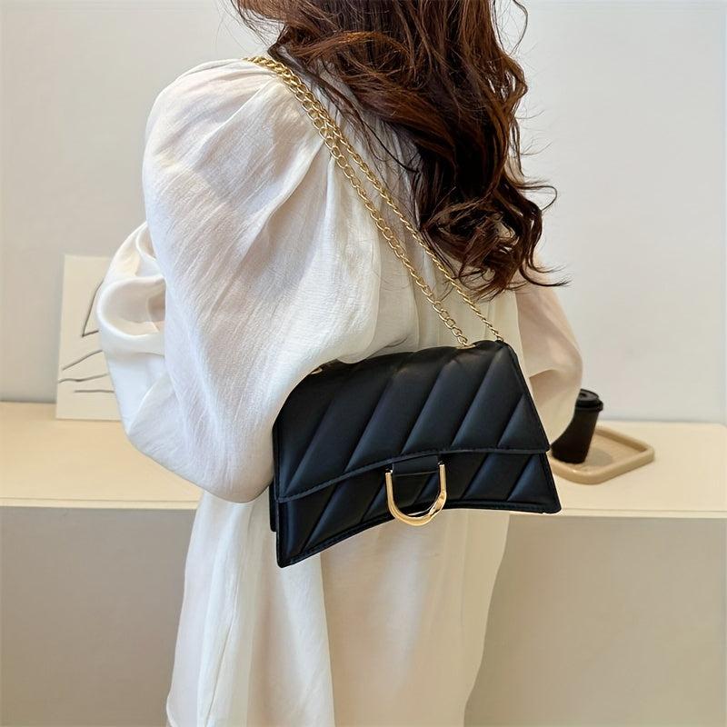 Quilted Detail Baguette Bag Classic Shoulder Chain Flap Underarm Bag