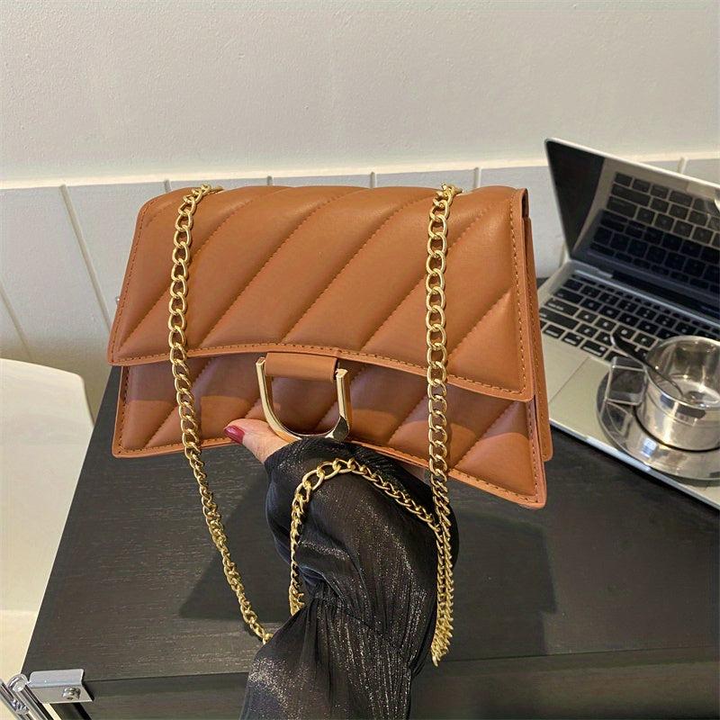Quilted Detail Baguette Bag Classic Shoulder Chain Flap Underarm Bag