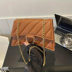 Quilted Detail Baguette Bag Classic Shoulder Chain Flap Underarm Bag