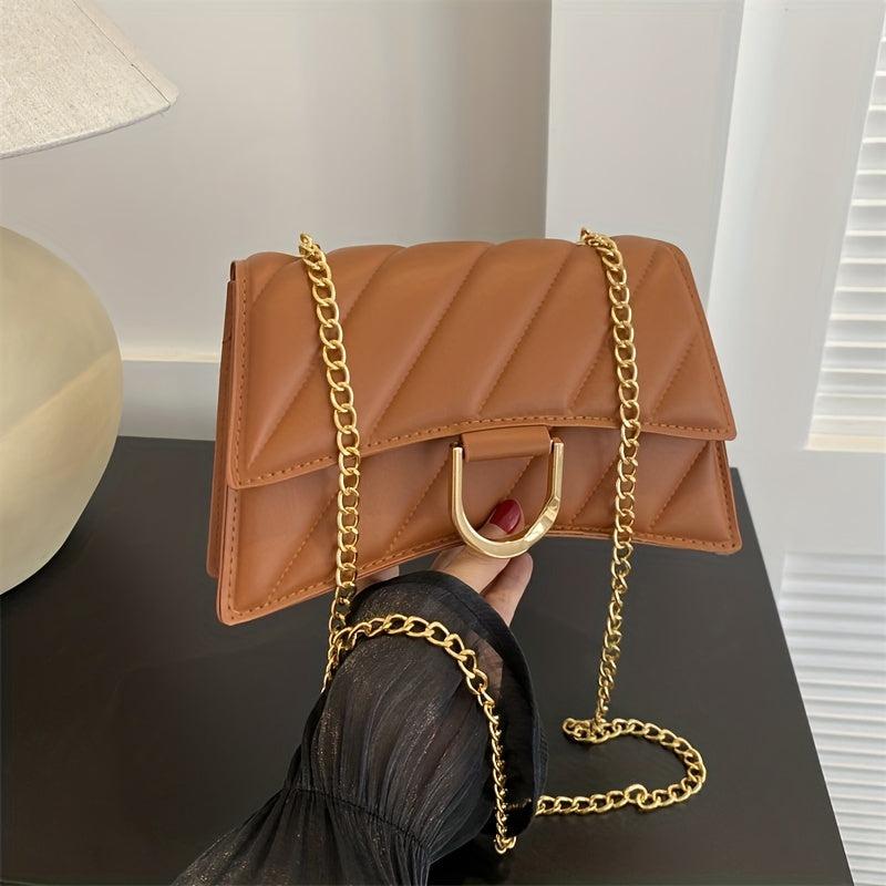 Quilted Detail Baguette Bag Classic Shoulder Chain Flap Underarm Bag