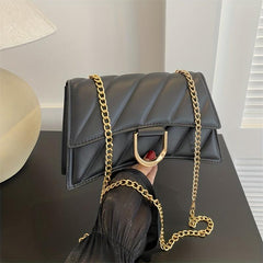 Quilted Detail Baguette Bag Classic Shoulder Chain Flap Underarm Bag