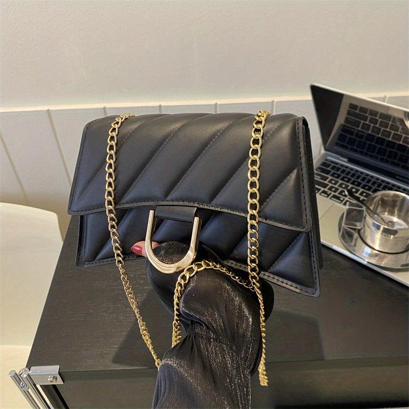 Quilted Detail Baguette Bag Classic Shoulder Chain Flap Underarm Bag