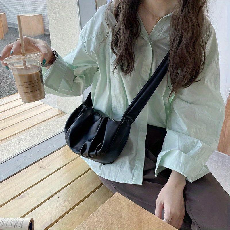 Minimalist Ruched Crossbody Bag All Match Shoulder Bag Zipper Bag