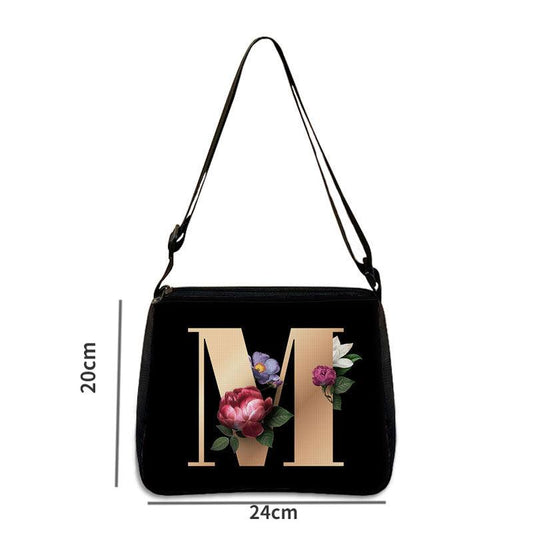Alphabet Flower Print Crossbody Bag Large Capacity Shoulder Bag