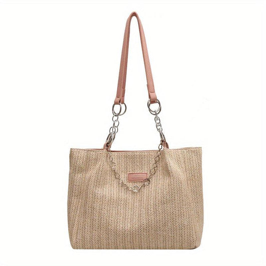 Straw Woven Tote Bag Beach Handbag Lightweight Shoulder Bag