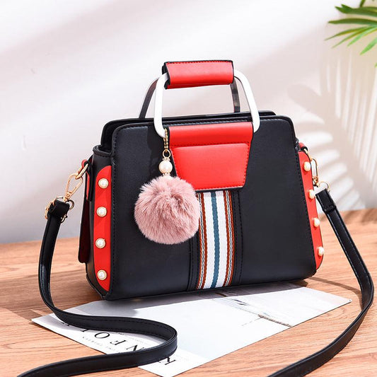 Pom Pom Pearl Decor Crossbody Bag Top Handle Large Capacity Handbag
