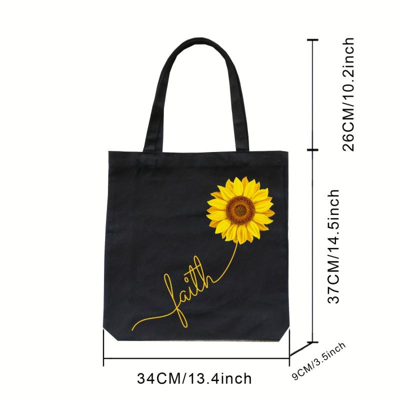 Sunflower Pattern Canvas Tote Bag Large Capacity Lightweight Shoulder Bag