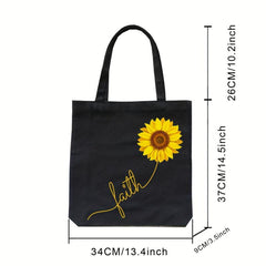 Sunflower Pattern Canvas Tote Bag Large Capacity Lightweight Shoulder Bag