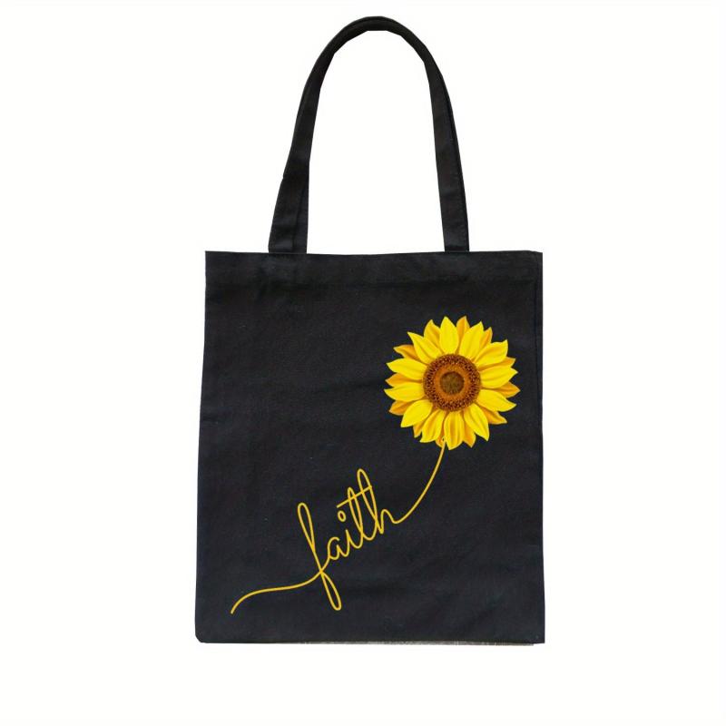 Sunflower Pattern Canvas Tote Bag Large Capacity Lightweight Shoulder Bag