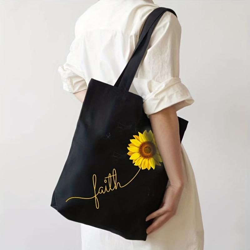 Sunflower Pattern Canvas Tote Bag Large Capacity Lightweight Shoulder Bag