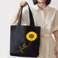 Sunflower Pattern Canvas Tote Bag Large Capacity Lightweight Shoulder Bag
