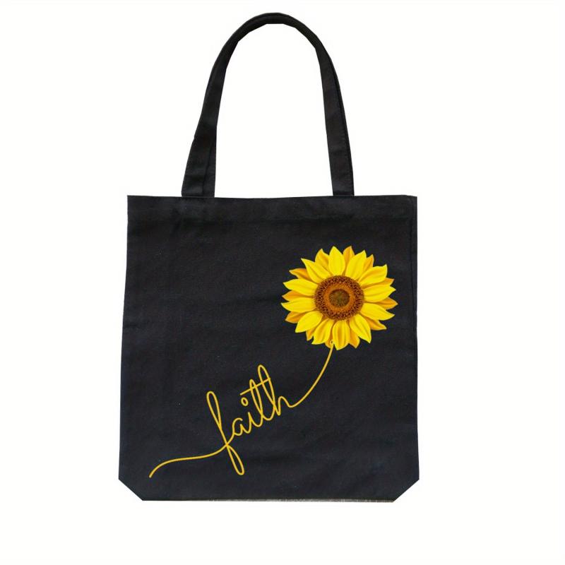 Sunflower Pattern Canvas Tote Bag Large Capacity Lightweight Shoulder Bag
