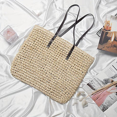 Straw Woven Casual Handbag Double Handle Literary Tote Bag