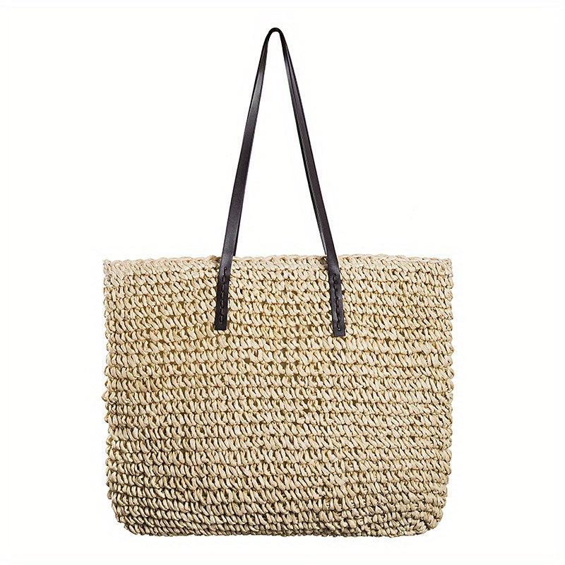 Straw Woven Casual Handbag Double Handle Literary Tote Bag
