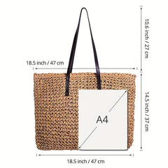Straw Woven Casual Handbag Double Handle Literary Tote Bag