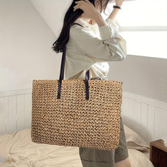Straw Woven Casual Handbag Double Handle Literary Tote Bag