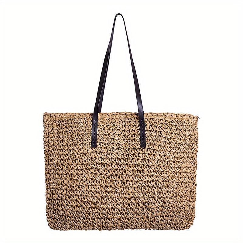 Straw Woven Casual Handbag Double Handle Literary Tote Bag