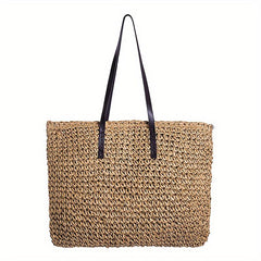 Straw Woven Casual Handbag Double Handle Literary Tote Bag