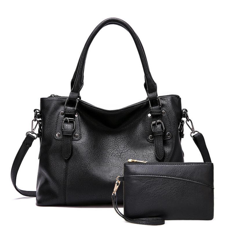 Faux Leather Tote Bag Women's Zipper Shoulder Bag Purse Set