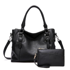 Faux Leather Tote Bag Women's Zipper Shoulder Bag Purse Set