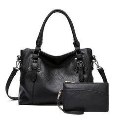 Faux Leather Tote Bag Women's Zipper Shoulder Bag Purse Set