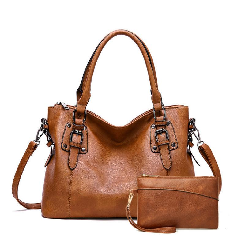 Faux Leather Tote Bag Women's Zipper Shoulder Bag Purse Set
