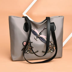 Flower Print & Dragonfly Tote Bag Stylish Women's Handbag Work Bag