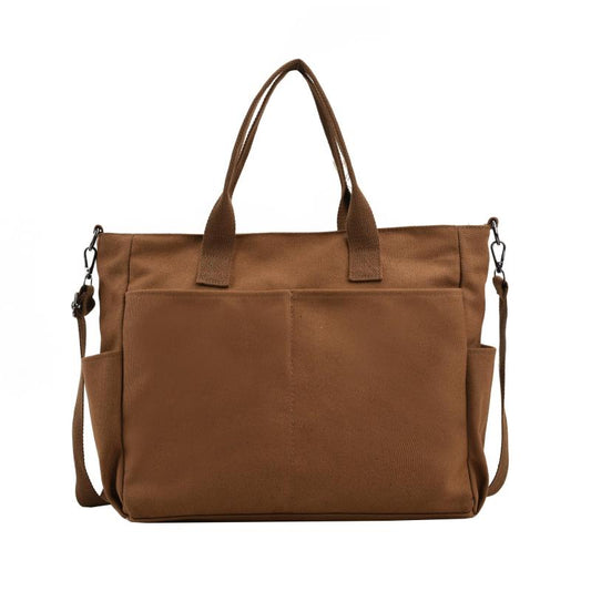Large Capacity Canvas Shoulder Bag Minimalist Solid Tote Bag For School & Office
