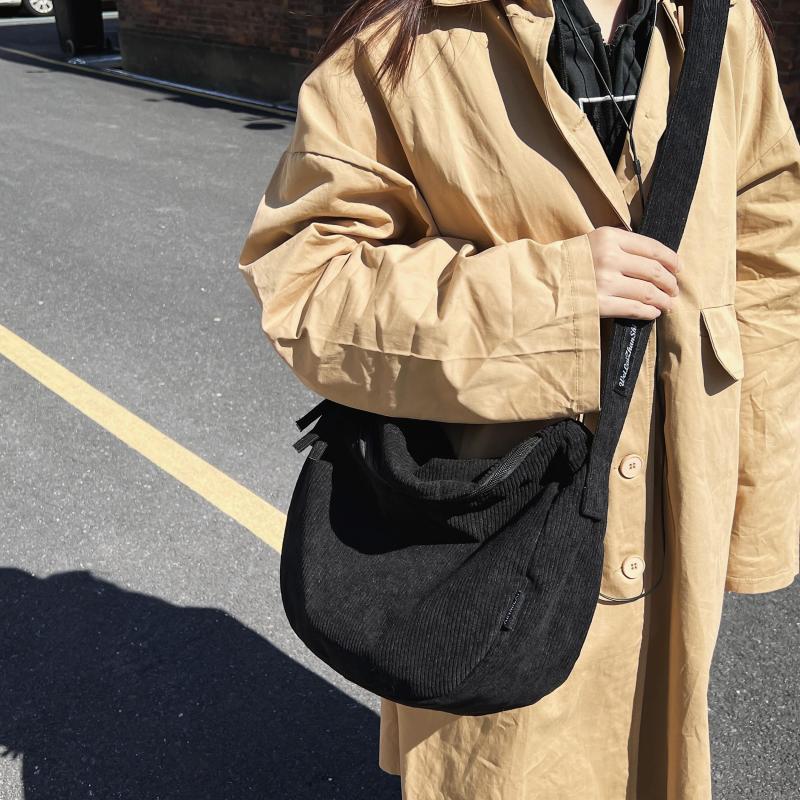 Women's Corduroy Hobo Crossbody Bag Solid Zipper Shoulder Bag