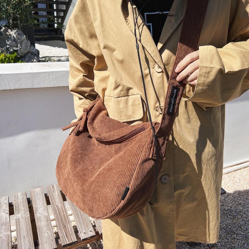 Women's Corduroy Hobo Crossbody Bag Solid Zipper Shoulder Bag
