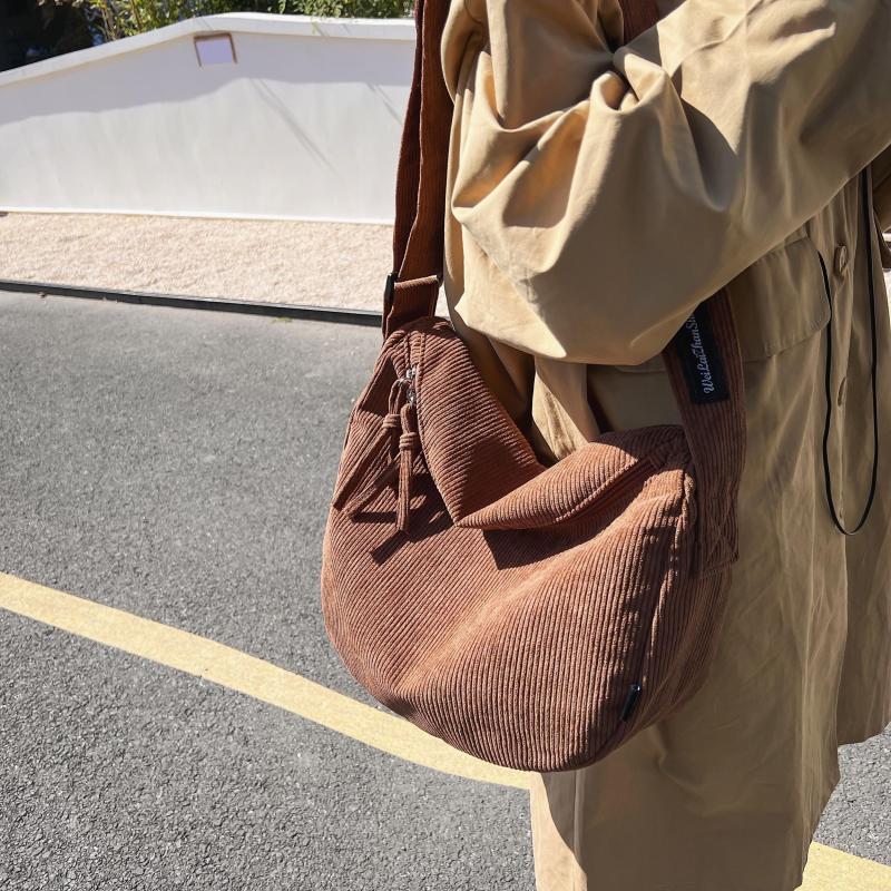 Women's Corduroy Hobo Crossbody Bag Solid Zipper Shoulder Bag