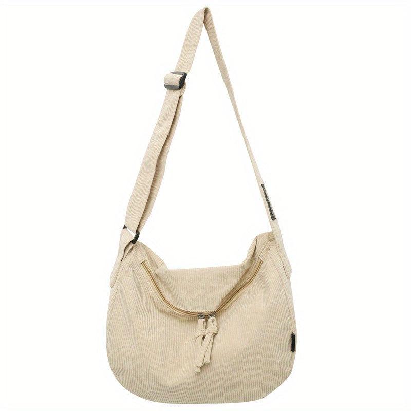 Women's Corduroy Hobo Crossbody Bag Solid Zipper Shoulder Bag