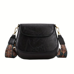 Vintage Solid Saddle Bag Minimalist Shoulder Bag Retro Pattern Strap