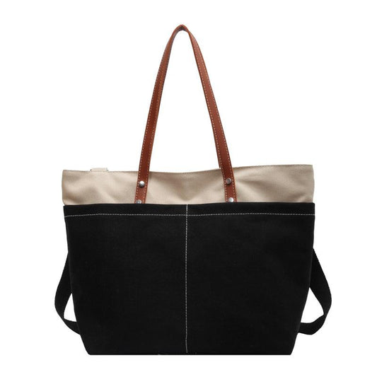 Stylish Colorblock Tote Bag with Front Pocket for Women