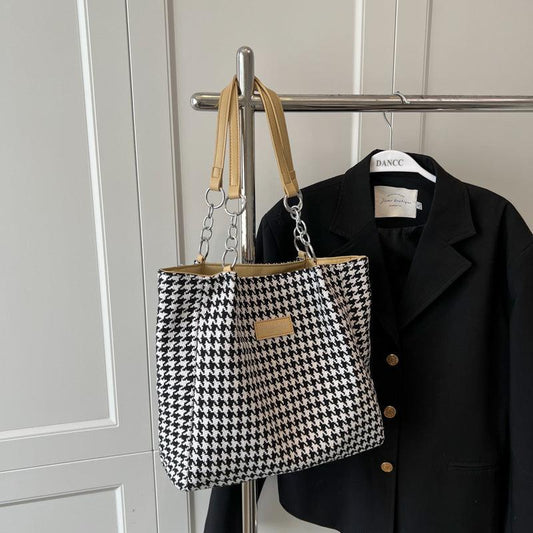 Fashionable Tote Shoulder Bag Handbag Houndstooth Pattern