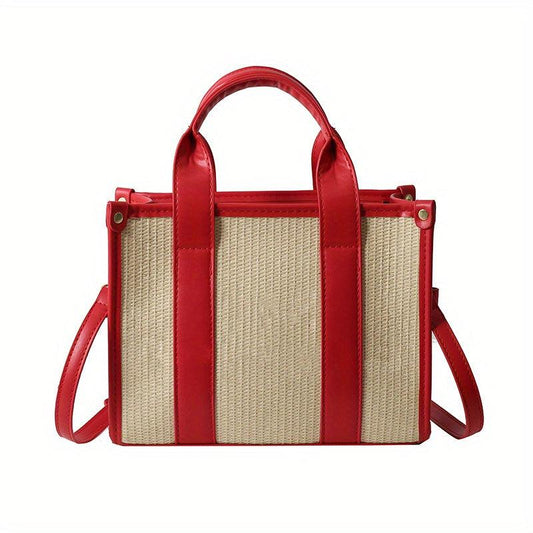 Letter Pattern Straw Tote Bag Zipper Crossbody Bag