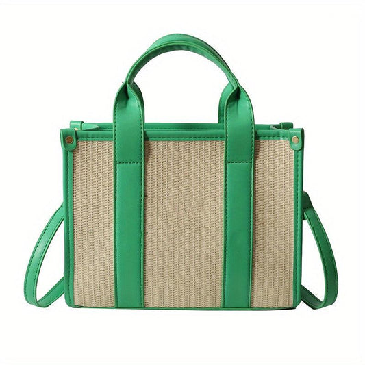 Letter Pattern Straw Tote Bag Zipper Crossbody Bag