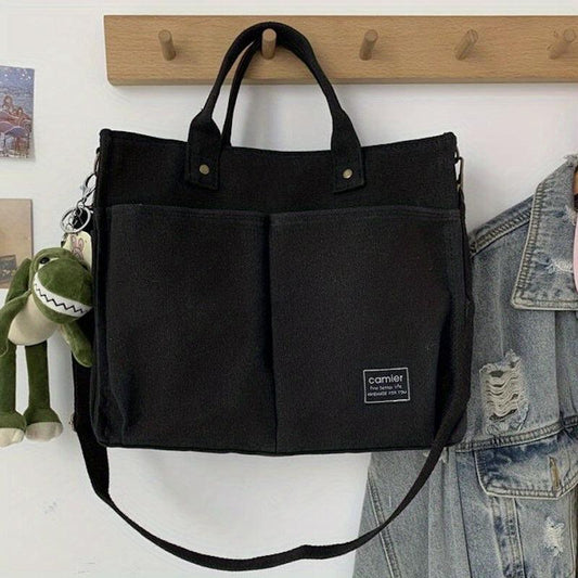 Canvas Tote Bag Crossbody Handbag Zipper Closure for School